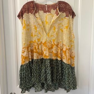 Free People Red/Yellow/Green Bohemian Cotton High-Low Tunic Size S/P